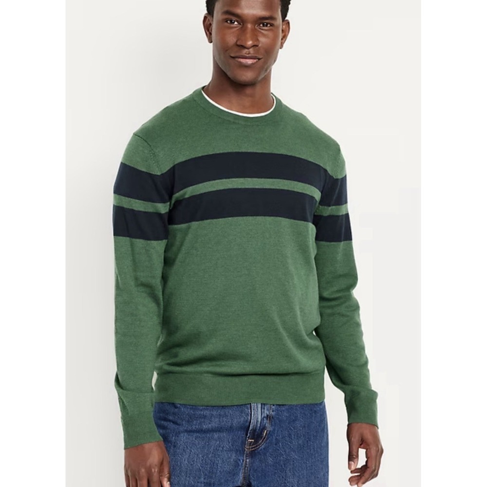 Old Navy Men's Green Navy Chest-Stripe Crewneck Sweater Size M New $39.99‎